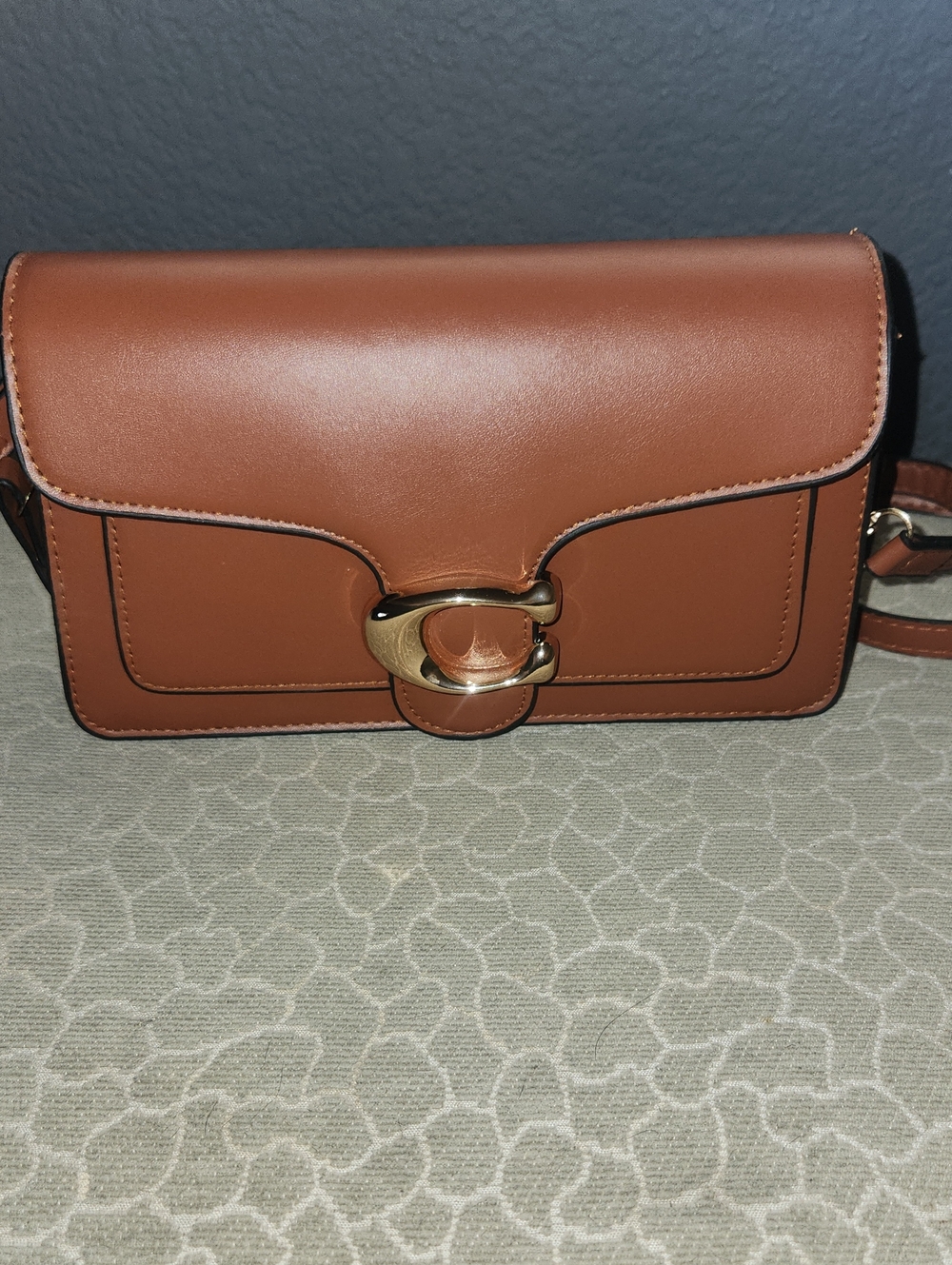 Leather Crossbody Bag with Gold Hardware - Brown
